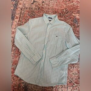 Vineyard Vines Men’s Medium Light Blue Gingham Button Down Shirt